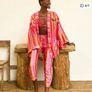 FARM Rio Pink Yellow Orange Stripe Kimono Jacket